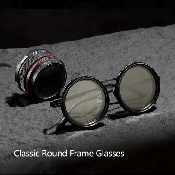 Steampunk Style Adjustable Tint Polarized Round Men Sunglasses, All Black - Picture 4 of 7